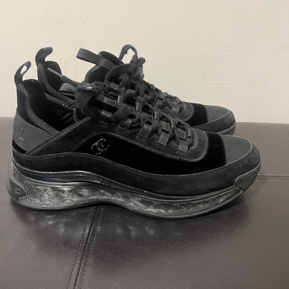 Black velvet calfskin Chanel sneakers